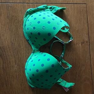 PINK Victoria's Secret Green and Navy Polka Dot Bra